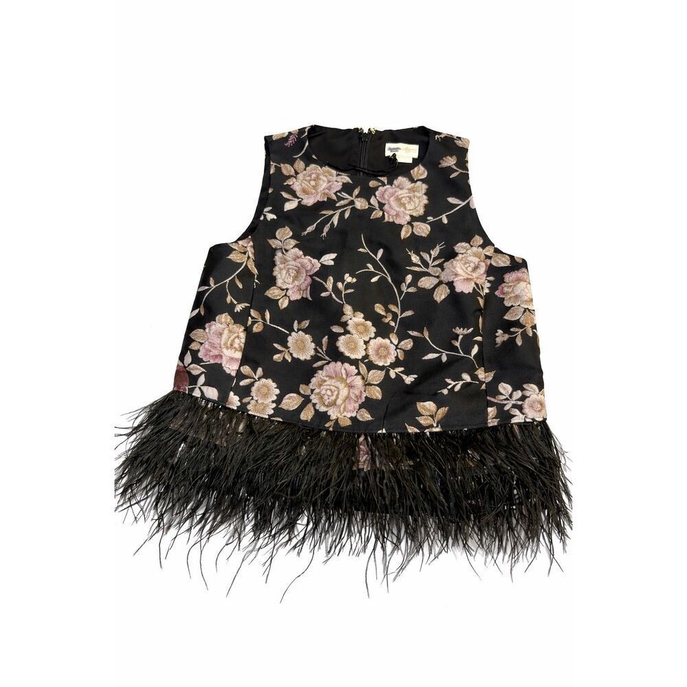 Kate Spade Madison Ave Chinoiserie Padma Black Feathers Sleeveless Top Womens 0